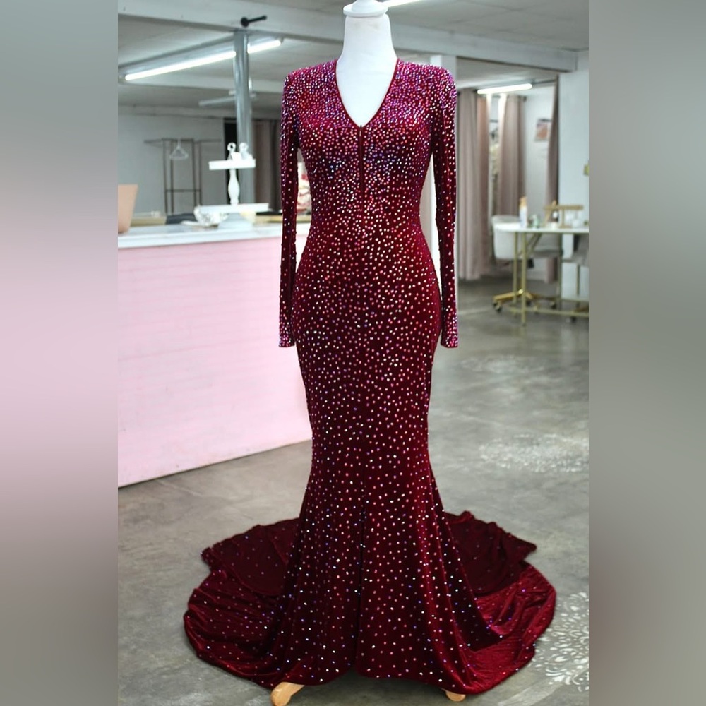 Johnathan Kayne Burgundy Sequin Gown